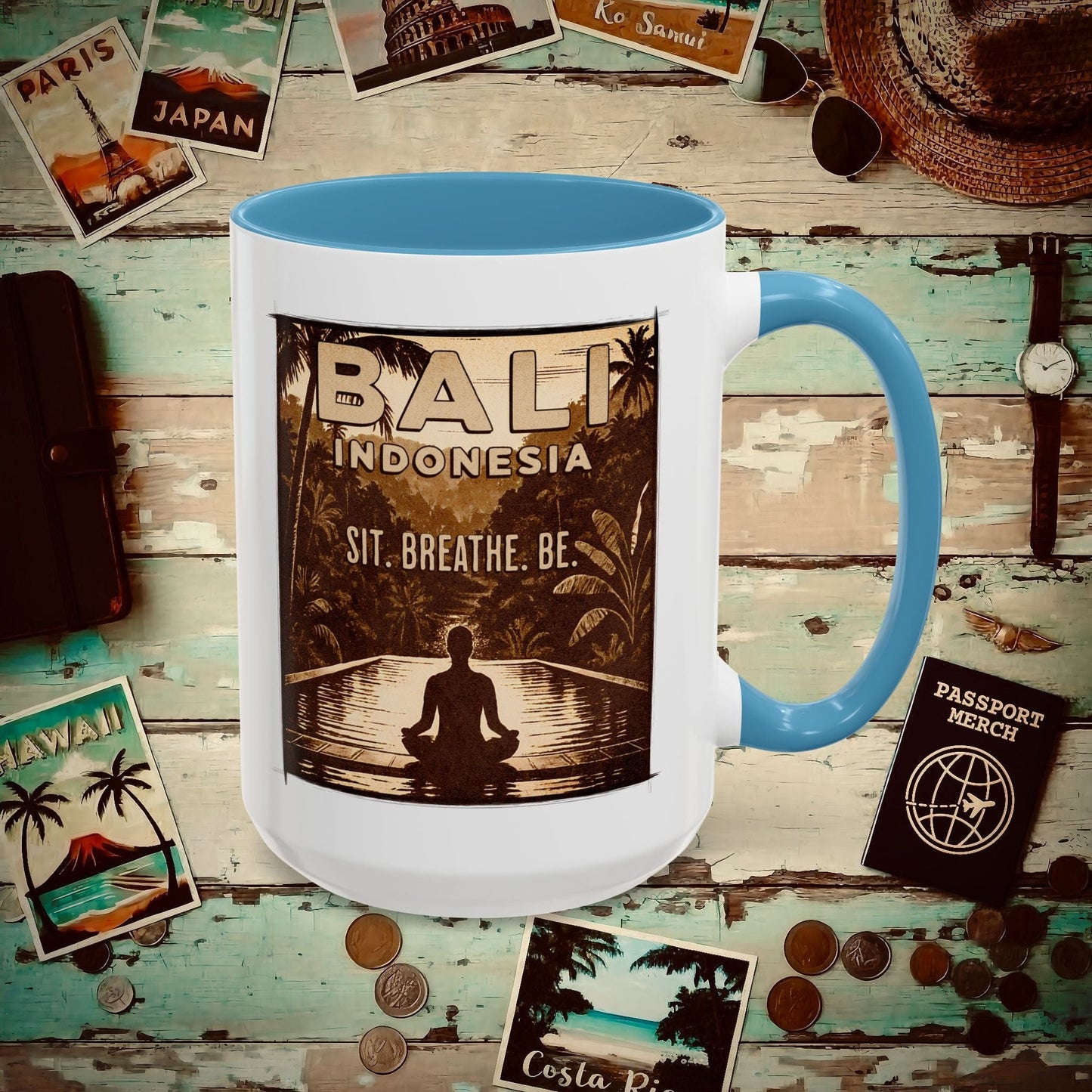 Sit. Breathe. Be. Bali, Indonesia 15oz Mug Light Blue / 15oz