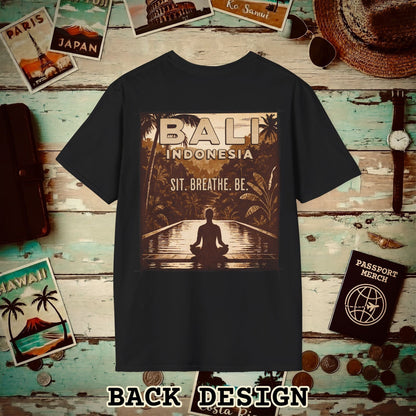 Sit. Breathe. Be. Bali, Indonesia, Back Print T-Shirt Black / S