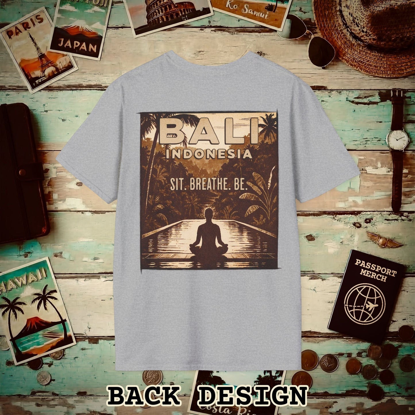 Sit. Breathe. Be. Bali, Indonesia, Back Print T-Shirt Sport Grey / S