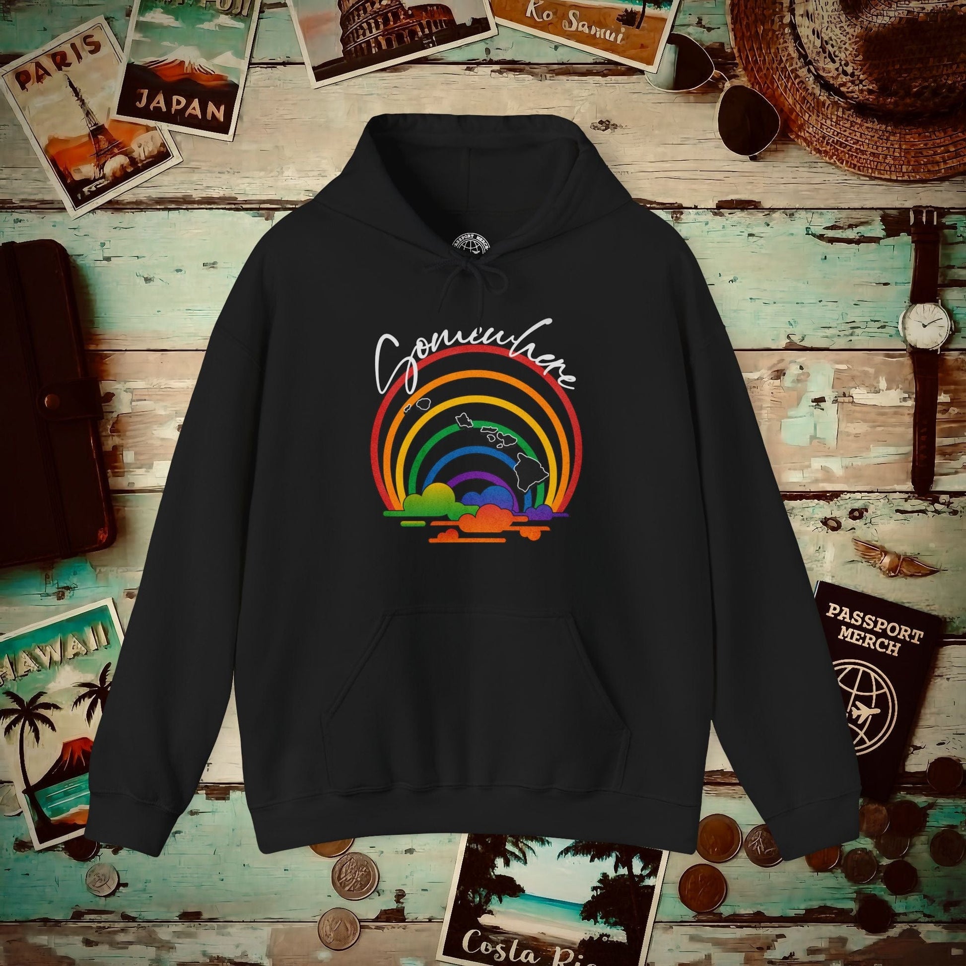 Somewhere Over the Rainbow Hawaii Hoodie Black / S