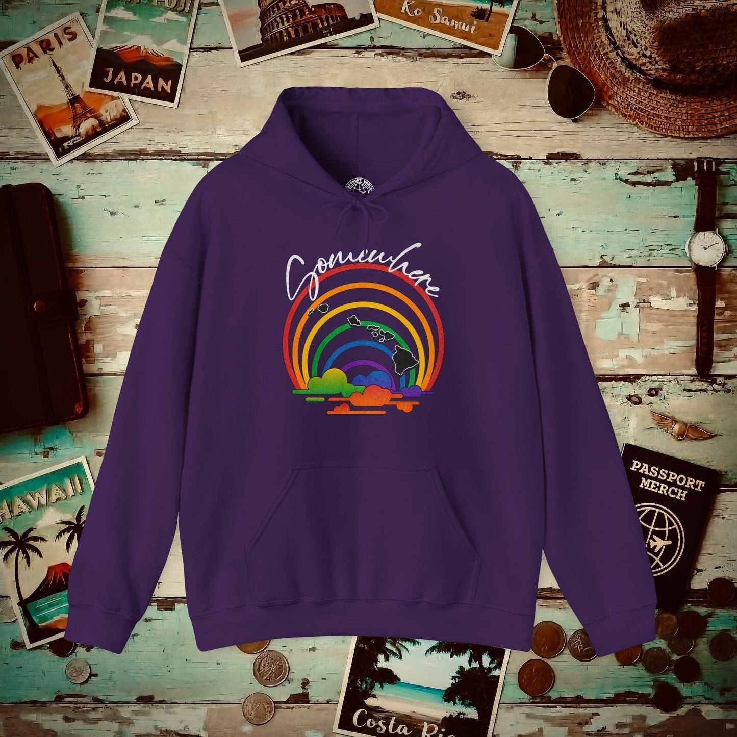 Somewhere Over the Rainbow Hawaii Hoodie Purple / S