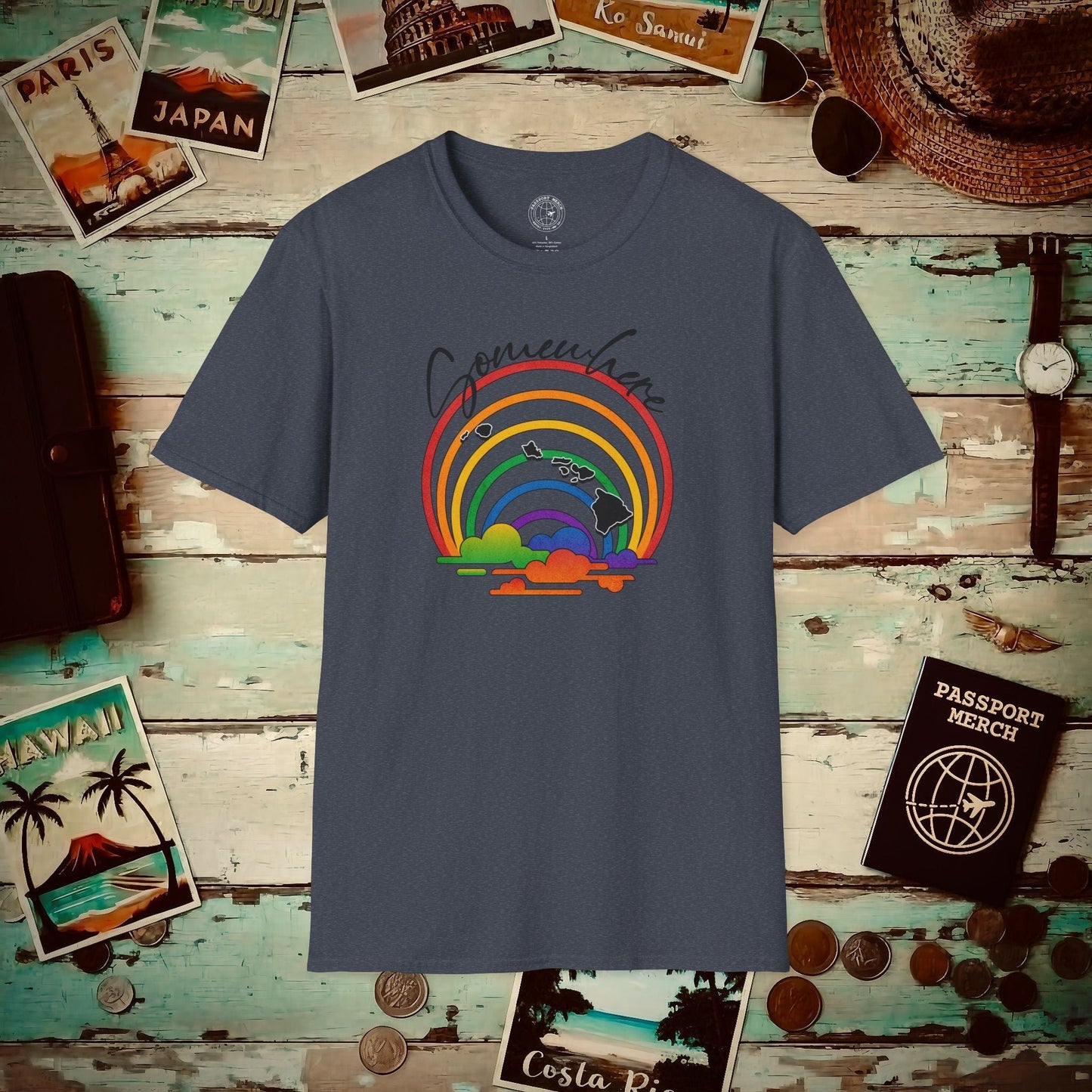 Somewhere Over the Rainbow Hawaii T-Shirt Heather Navy / S