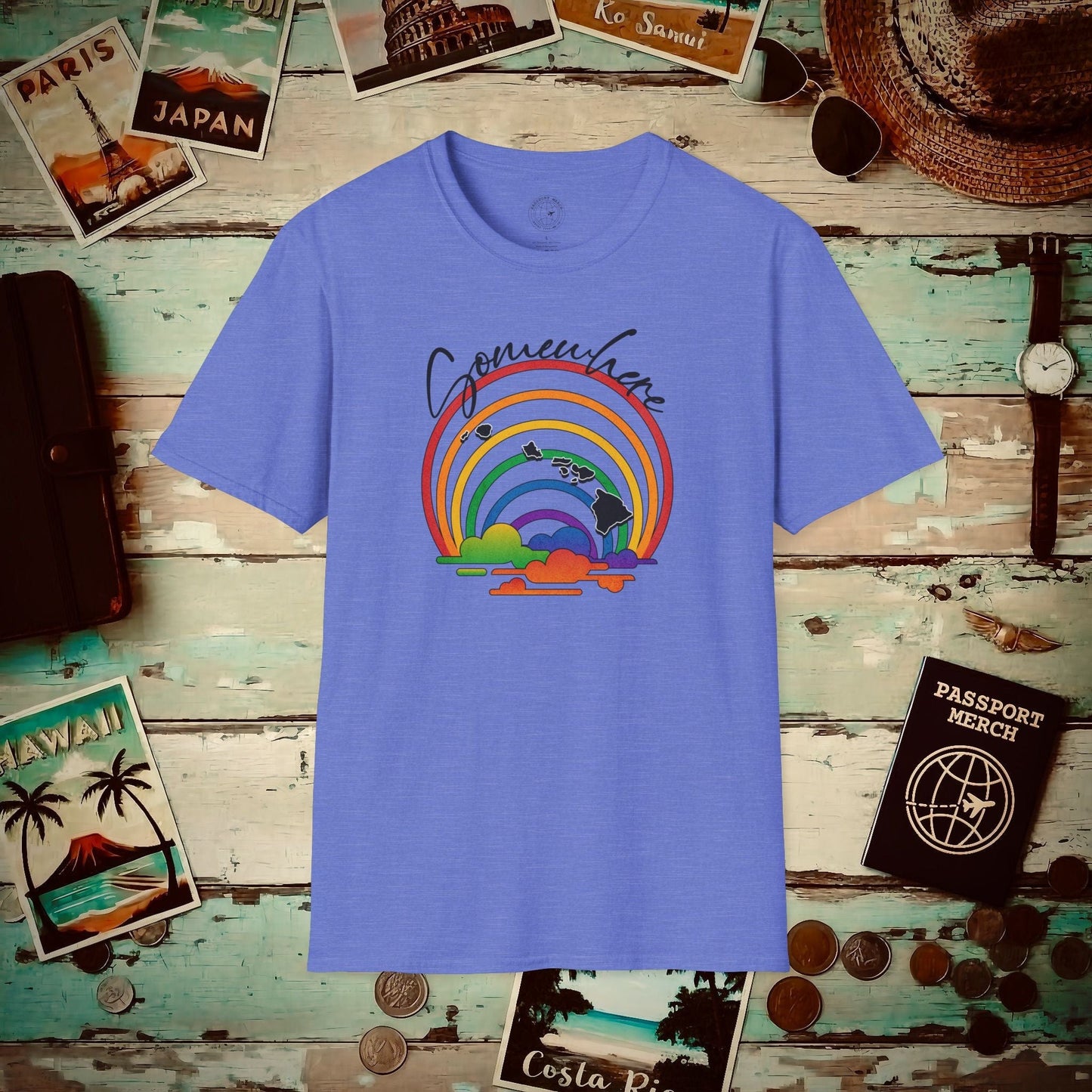 Somewhere Over the Rainbow Hawaii T-Shirt Heather Royal / S