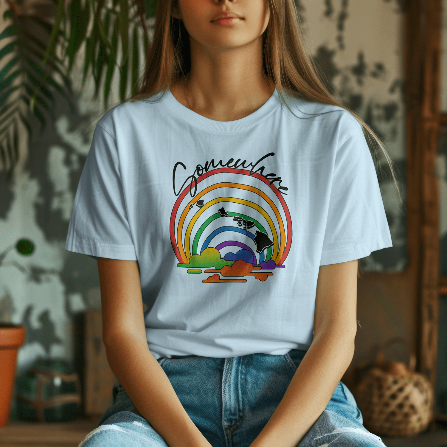 Somewhere Over the Rainbow Hawaii T-Shirt Light Blue / S