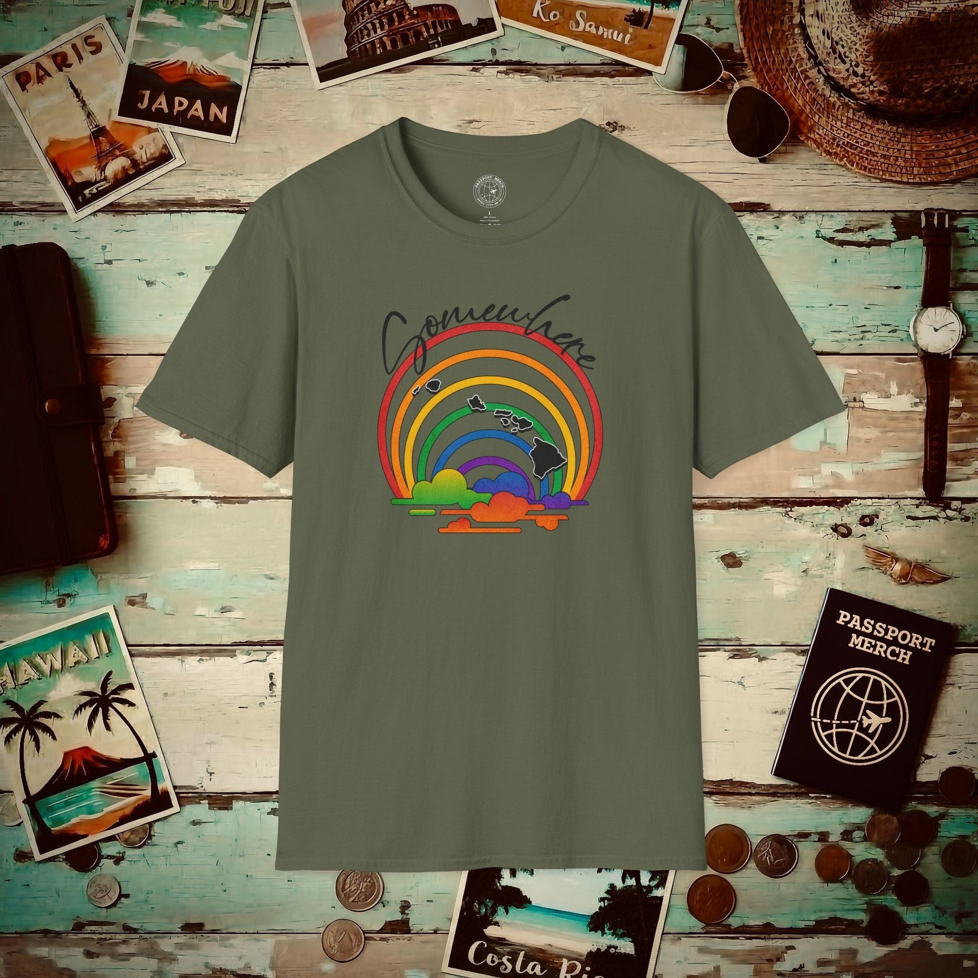 Somewhere Over the Rainbow Hawaii T-Shirt Military Green / S