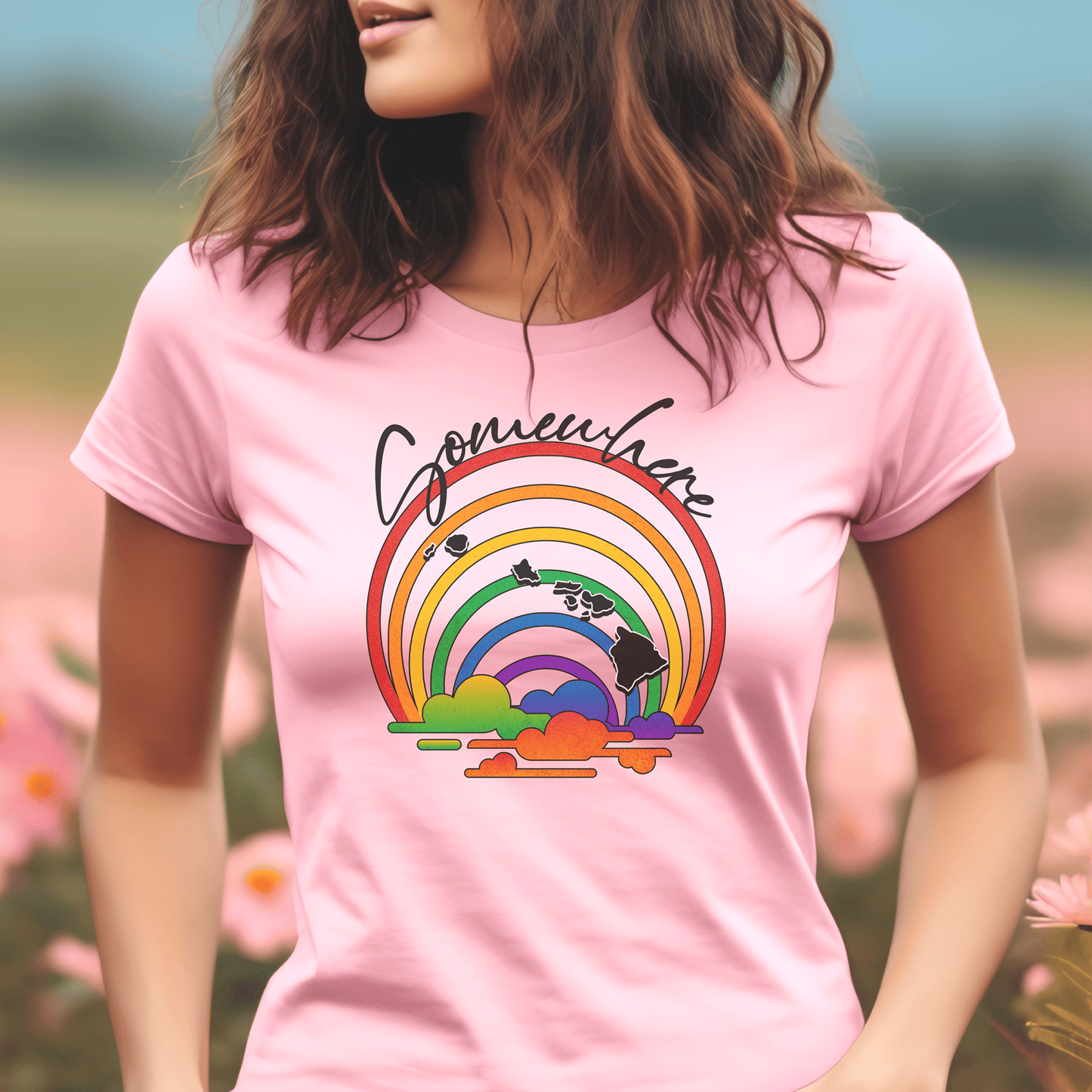 Somewhere Over the Rainbow Hawaii, Womens Fit T-Shirt Pink / S