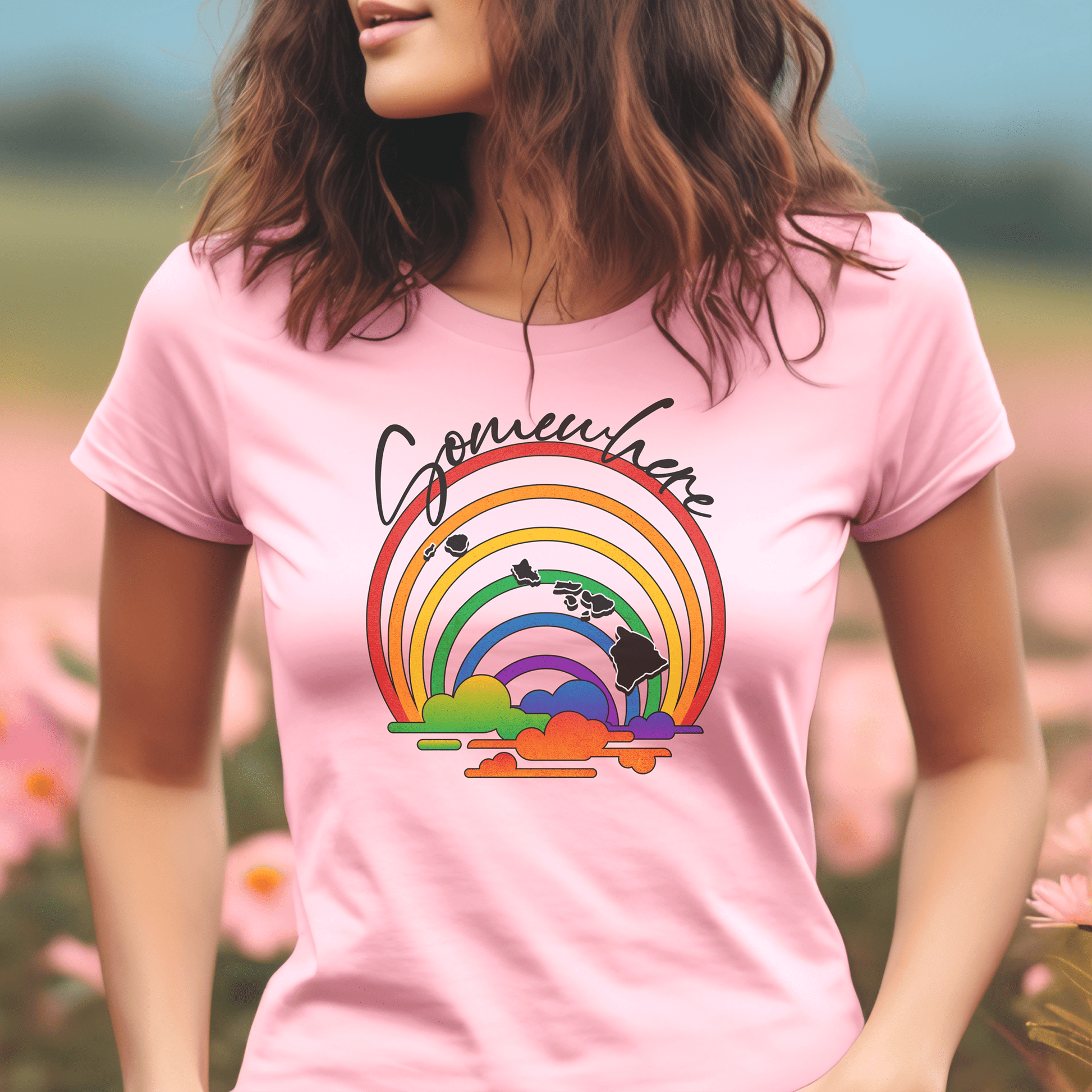 Somewhere Over the Rainbow Hawaii, Womens Fit T-Shirt Pink / S