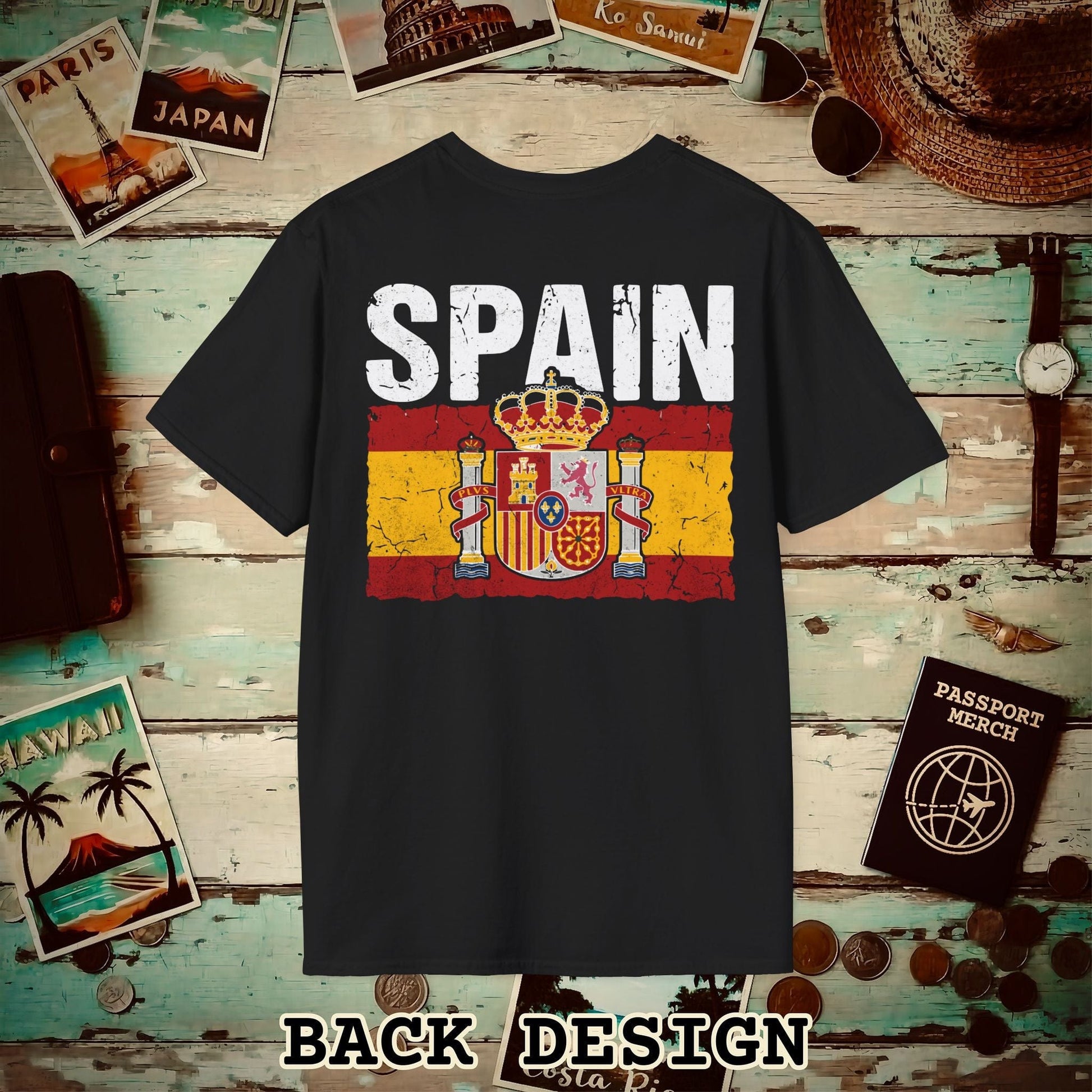 Spain Vintage Flag Back Print T-Shirt Black / S