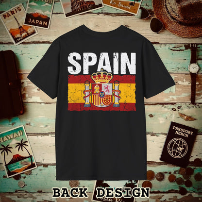 Spain Vintage Flag Back Print T-Shirt Black / S