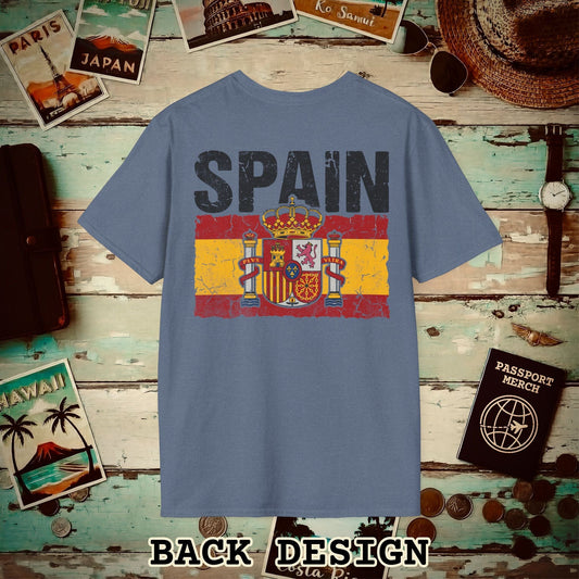 Spain Vintage Flag Back Print T-Shirt Heather Indigo / S