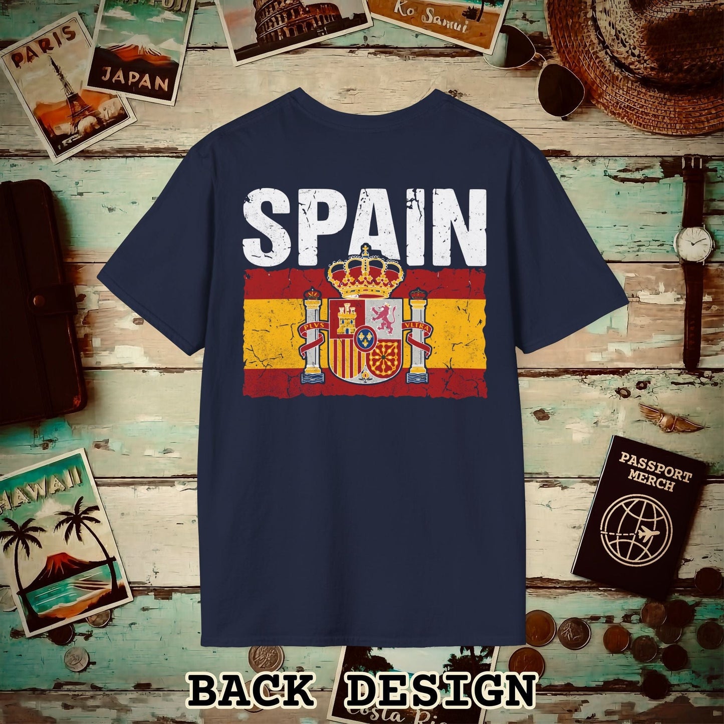 Spain Vintage Flag Back Print T-Shirt Navy / S