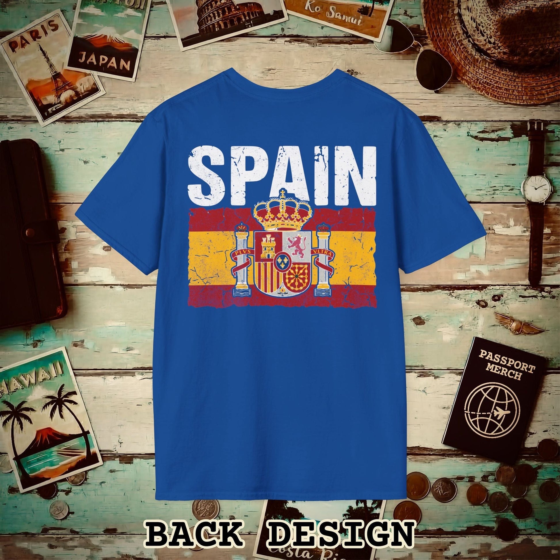 Spain Vintage Flag Back Print T-Shirt Royal / S