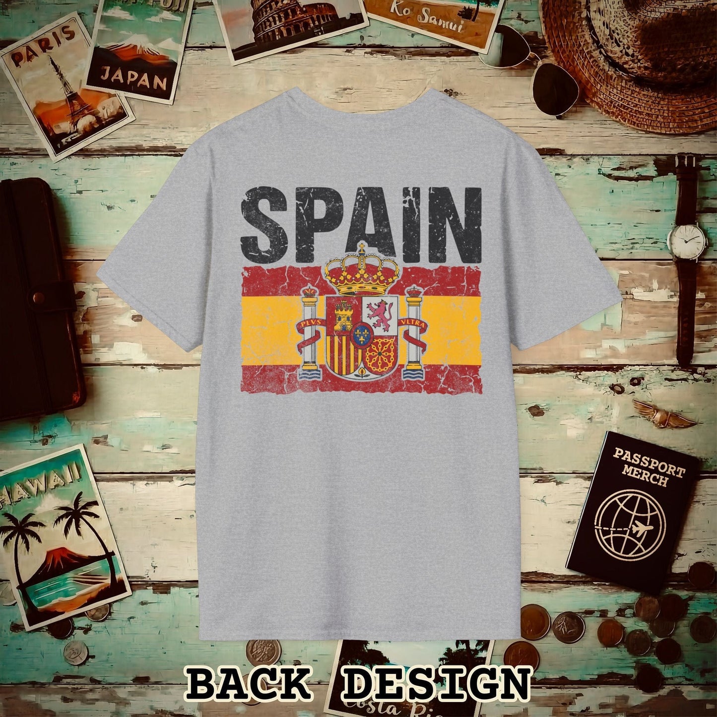 Spain Vintage Flag Back Print T-Shirt Sport Grey / S