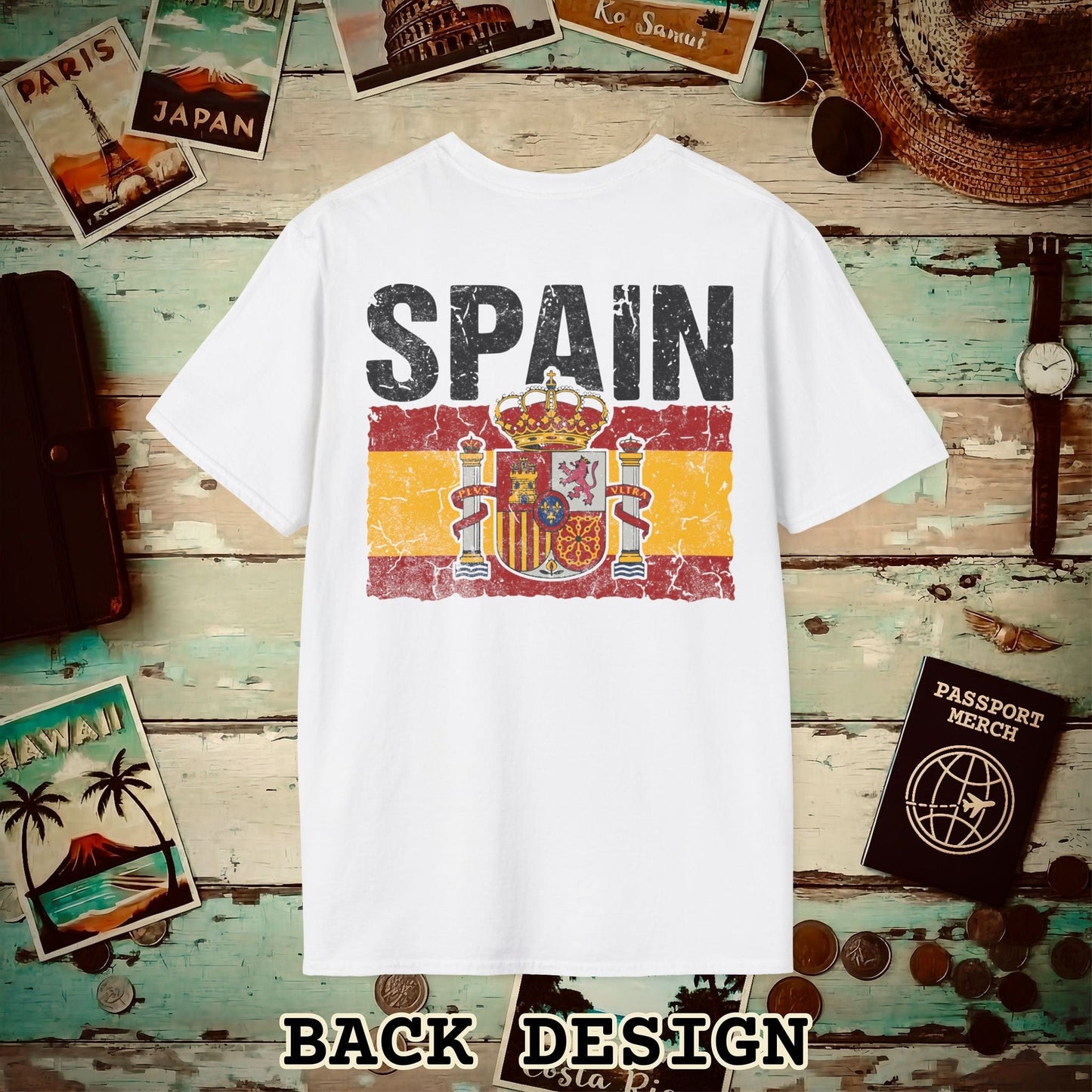 Spain Vintage Flag Back Print T-Shirt White / S