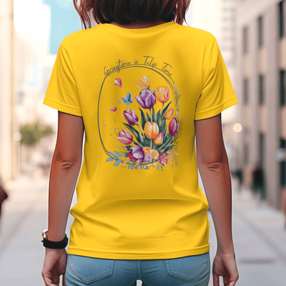 Springtime is Tulip Time in Holland, Back Print T-Shirt Daisy / S