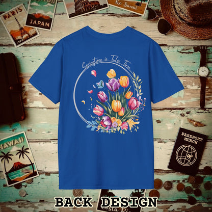 Springtime is Tulip Time in Holland, Back Print T-Shirt Royal / S