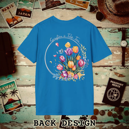 Springtime is Tulip Time in Holland, Back Print T-Shirt Sapphire / S
