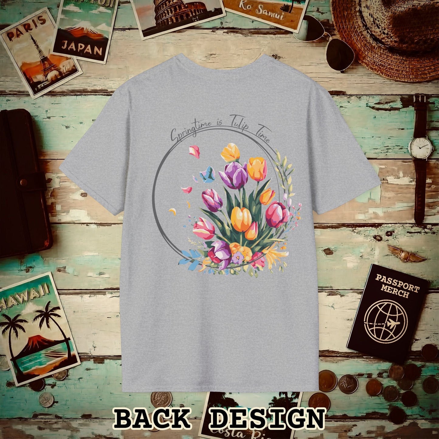 Springtime is Tulip Time in Holland, Back Print T-Shirt Sport Grey / S