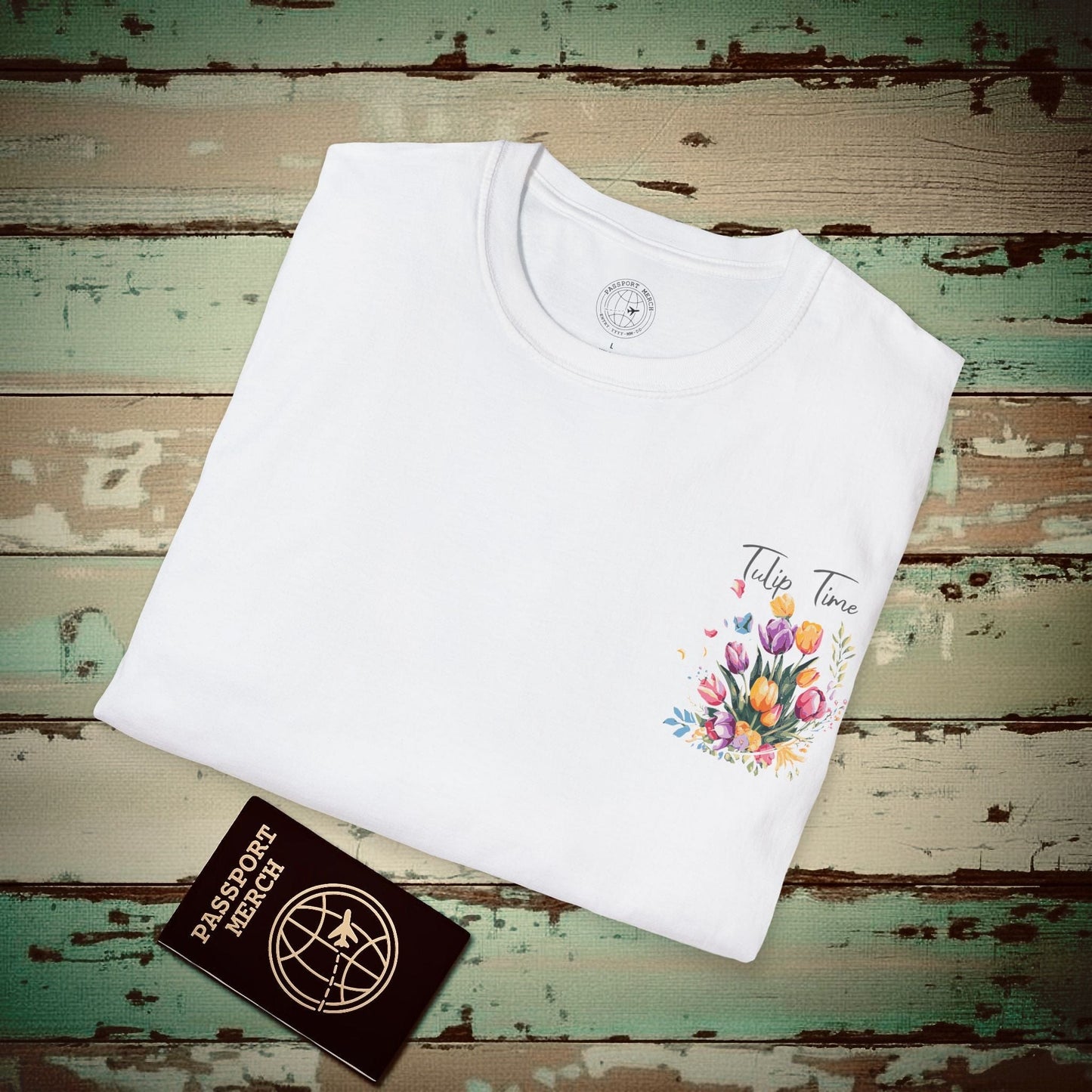 Springtime is Tulip Time in Holland, Back Print T-Shirt White / S