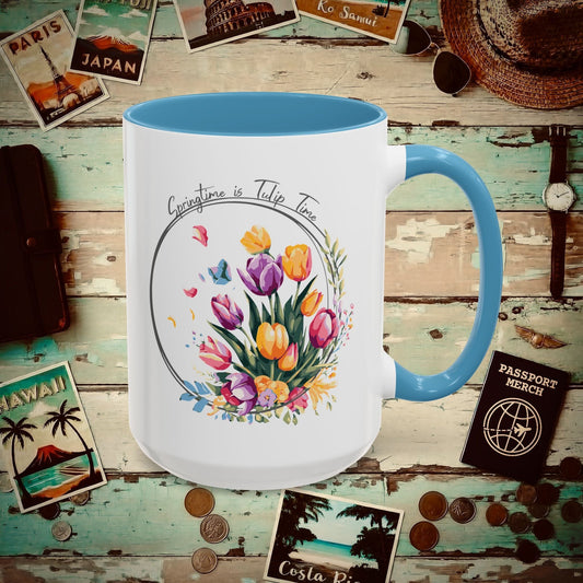 Springtime is Tulip Time in Holland (Europe & Michigan) 15oz Mug Light Blue / 15oz