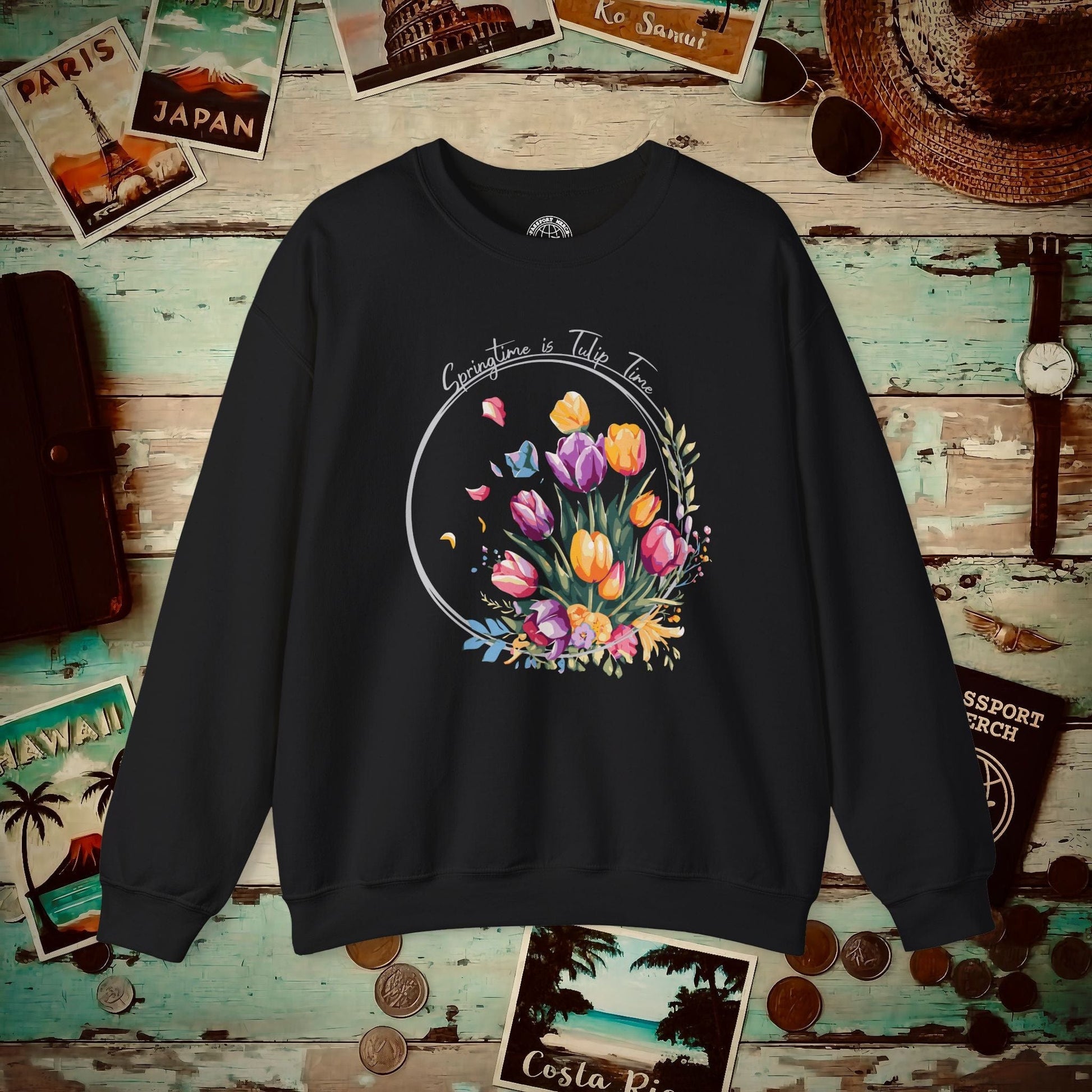 Springtime is Tulip Time in Holland (Europe & Michigan) Crewneck Black / S