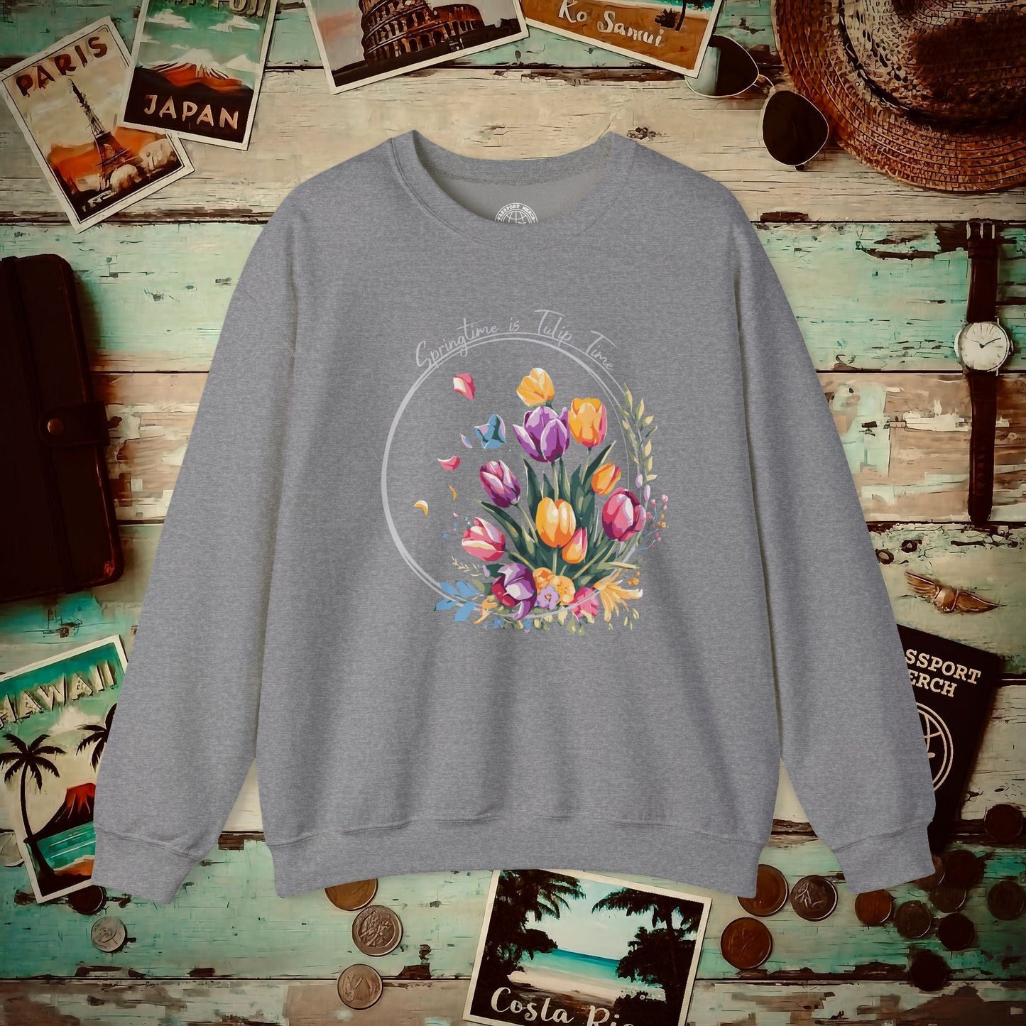 Springtime is Tulip Time in Holland (Europe & Michigan) Crewneck Graphite Heather / S