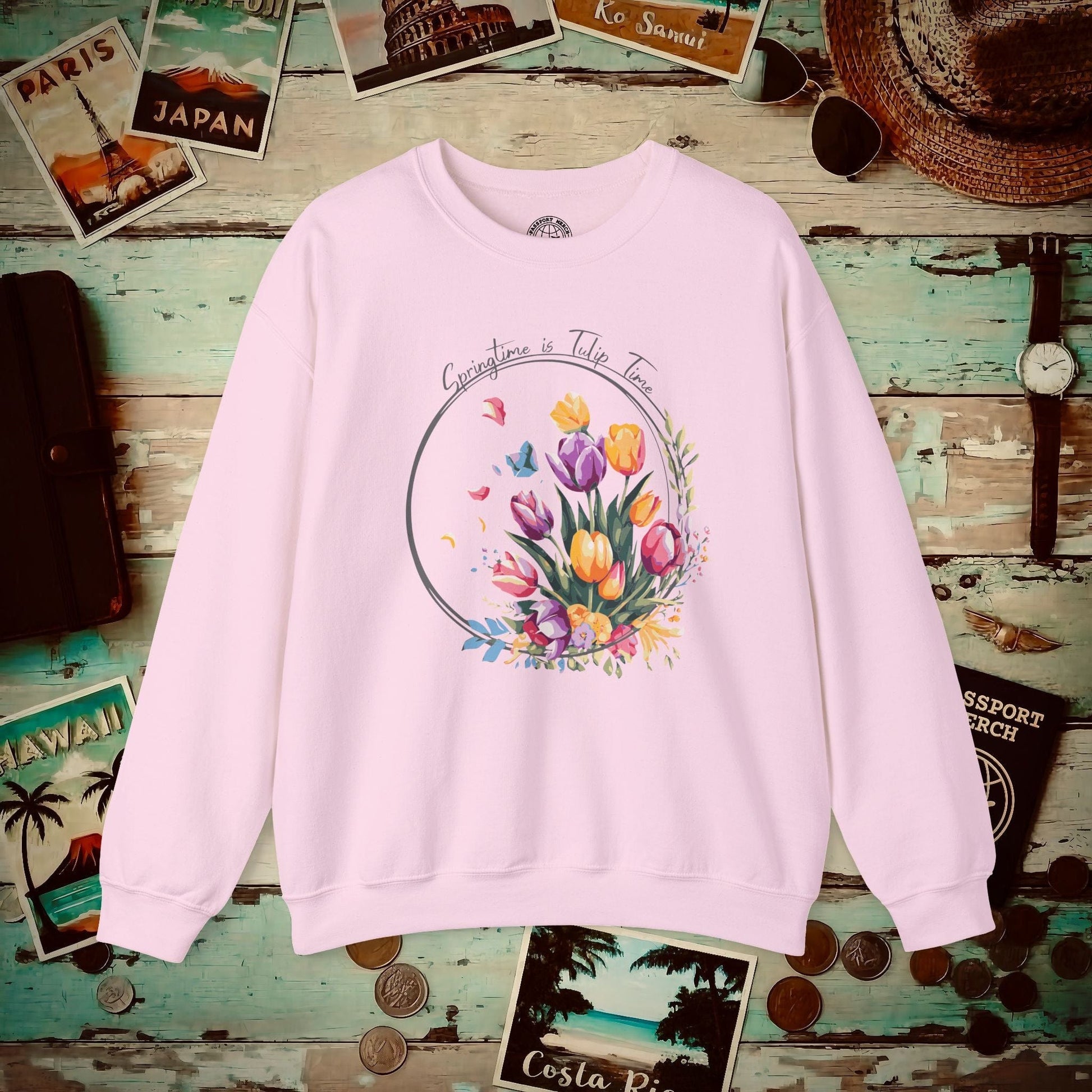 Springtime is Tulip Time in Holland (Europe & Michigan) Crewneck Light Pink / S