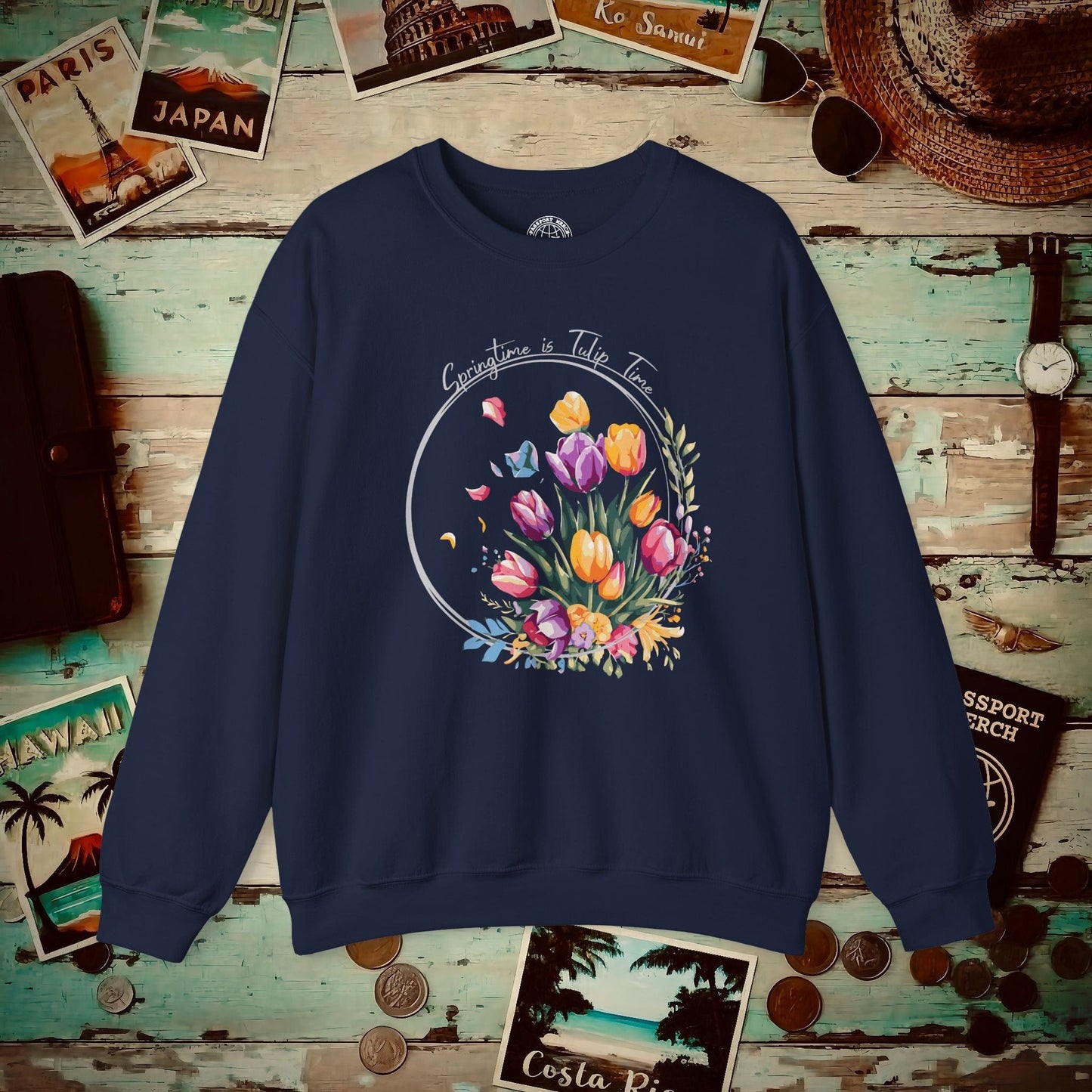 Springtime is Tulip Time in Holland (Europe & Michigan) Crewneck Navy / S