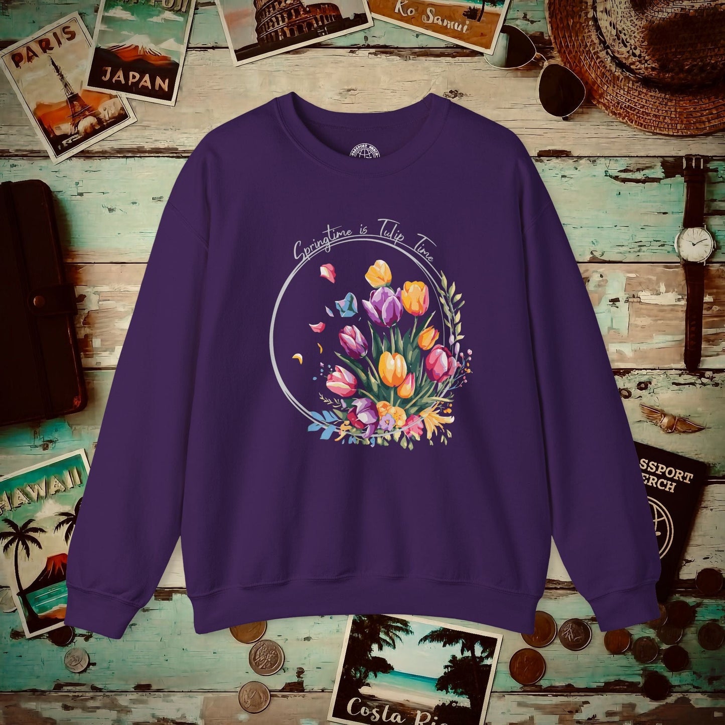 Springtime is Tulip Time in Holland (Europe & Michigan) Crewneck Purple / S