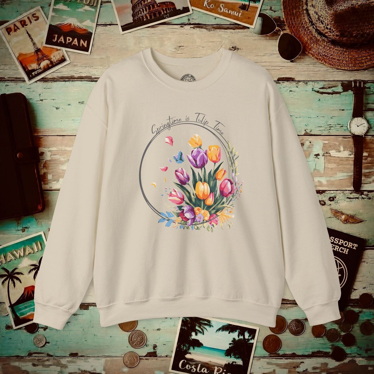 Springtime is Tulip Time in Holland (Europe & Michigan) Crewneck Sand / S
