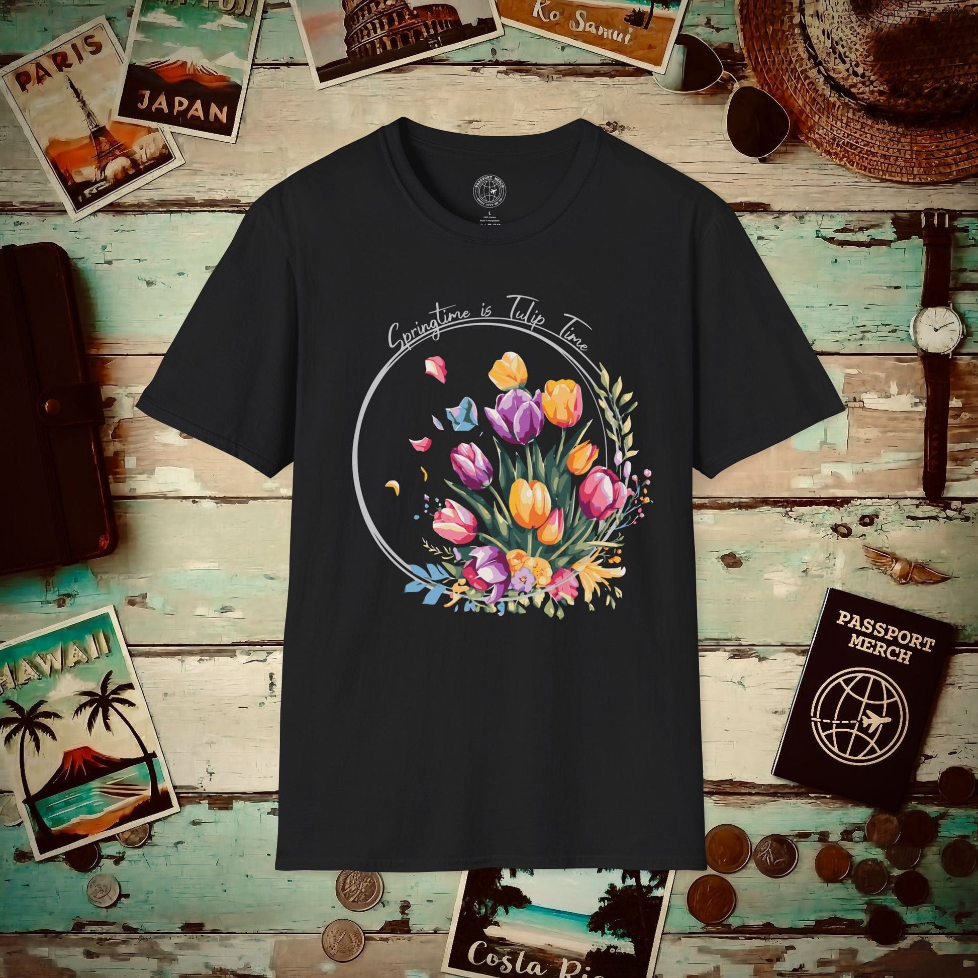 Springtime is Tulip Time in Holland T-Shirt Black / S