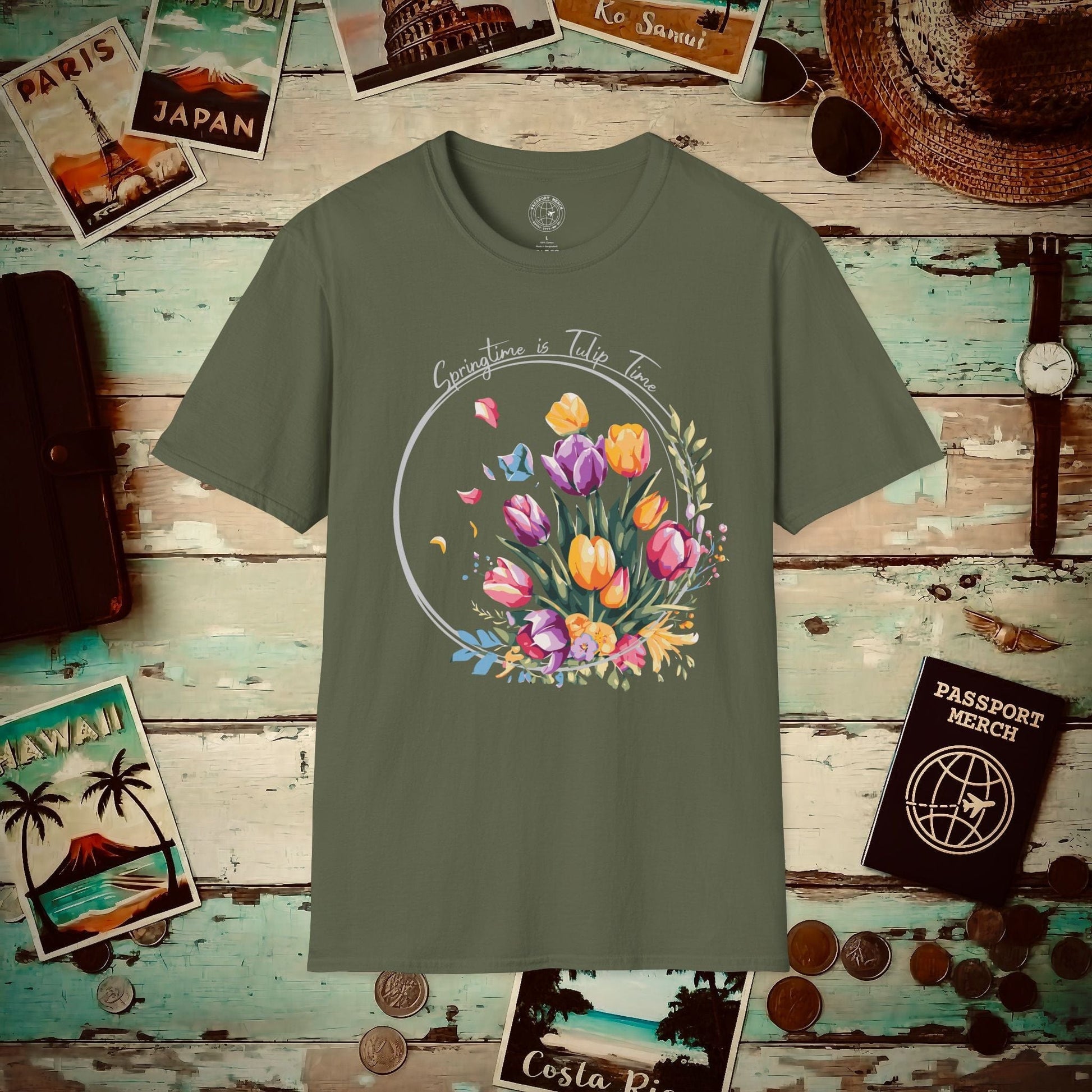 Springtime is Tulip Time in Holland T-Shirt Military Green / S