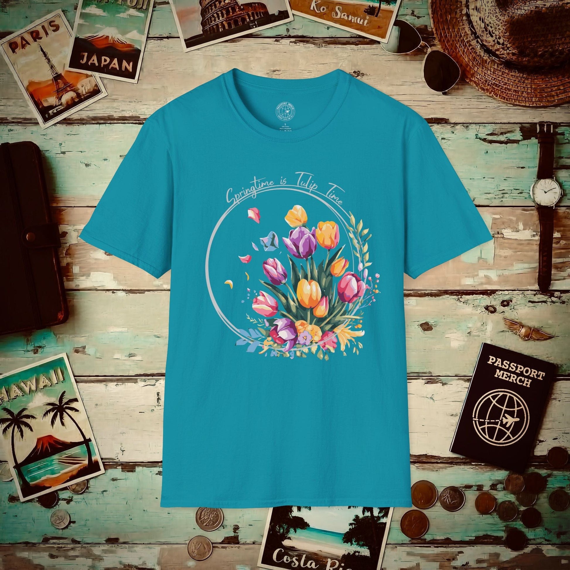 Springtime is Tulip Time in Holland T-Shirt Tropical Blue / S