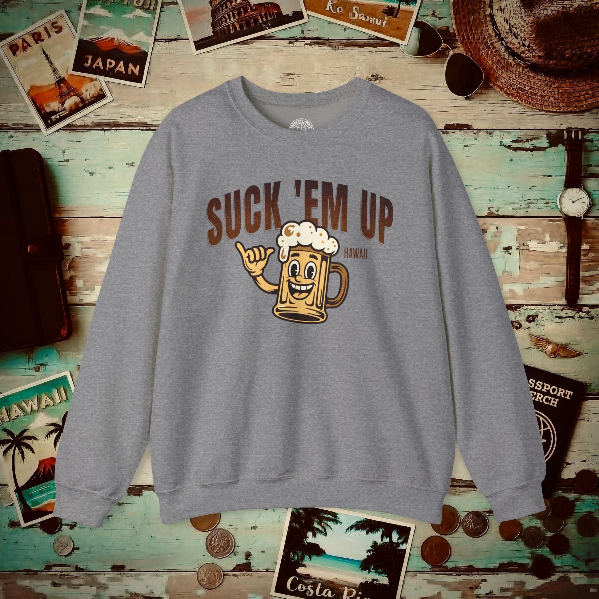 Suck 'Em Up, Hawaii Crewneck Graphite Heather / S