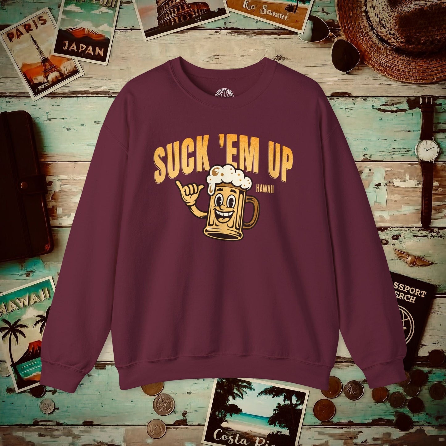 Suck 'Em Up, Hawaii Crewneck Maroon / S