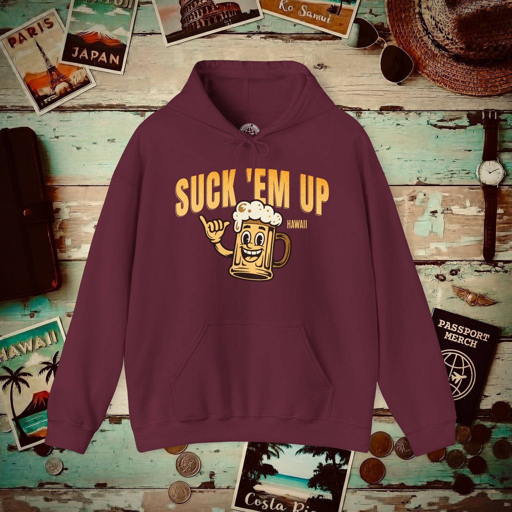 Suck 'Em Up, Hawaii Hoodie Maroon / S