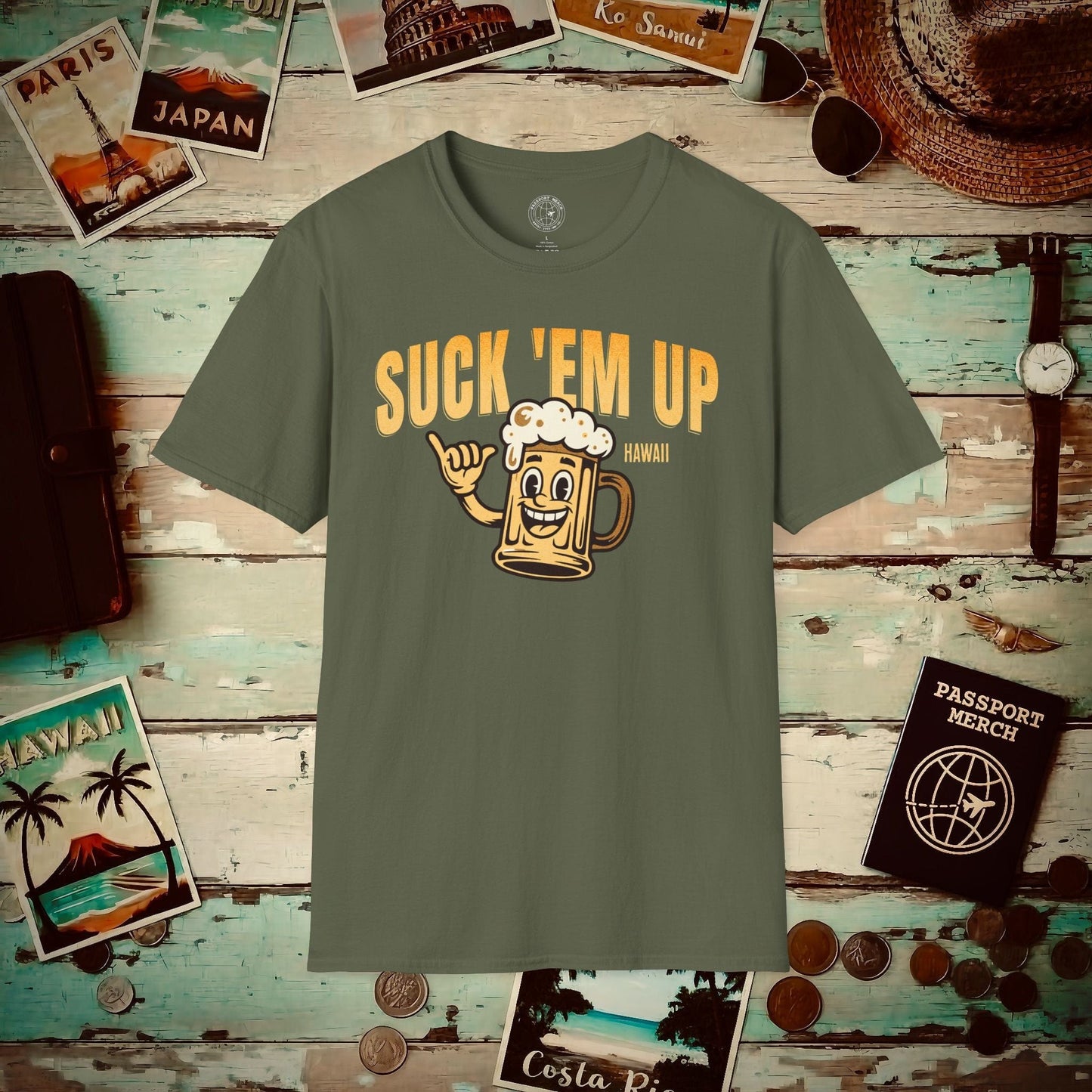 Suck 'Em Up, Hawaii T-Shirt Military Green / S