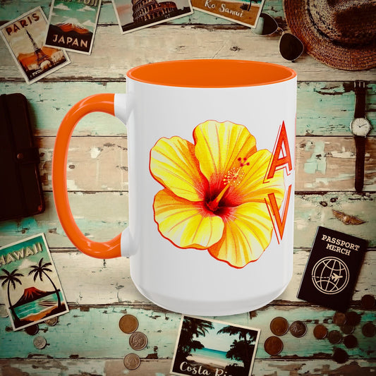 Sun-Kissed Hibiscus Aloha Vibes, Hawaii 15oz Mug Orange / 15oz
