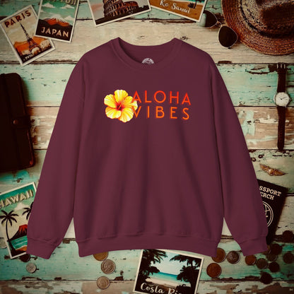 Sun-Kissed Hibiscus Aloha Vibes, Hawaii Crewneck Maroon / S