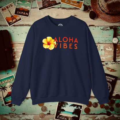 Sun-Kissed Hibiscus Aloha Vibes, Hawaii Crewneck Navy / S