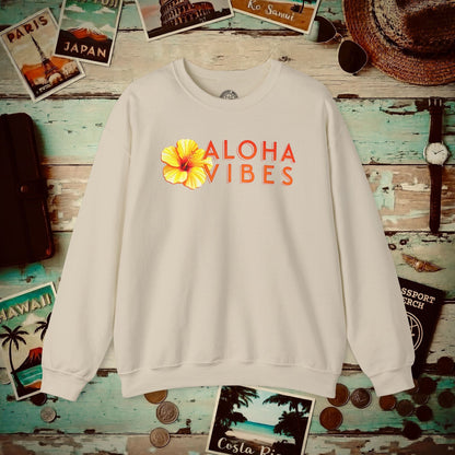 Sun-Kissed Hibiscus Aloha Vibes, Hawaii Crewneck Sand / S