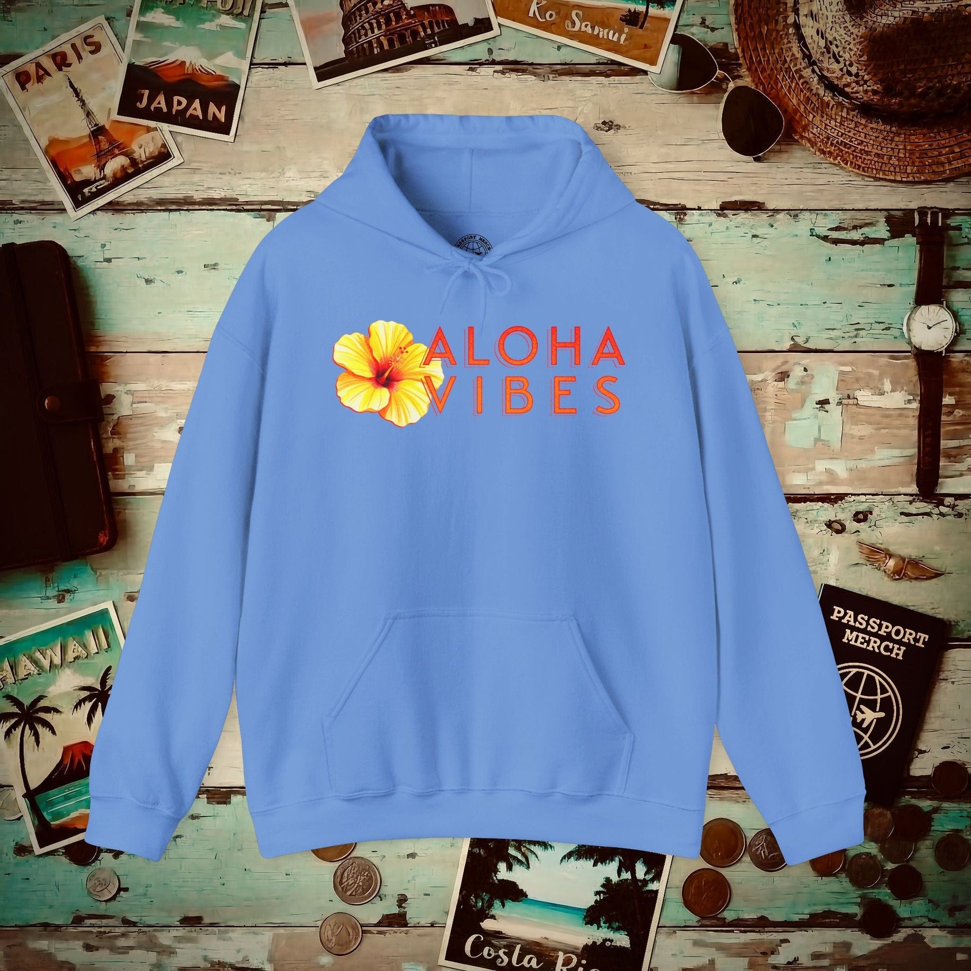 Sun-Kissed Hibiscus Aloha Vibes, Hawaii Hoodie Carolina Blue / S