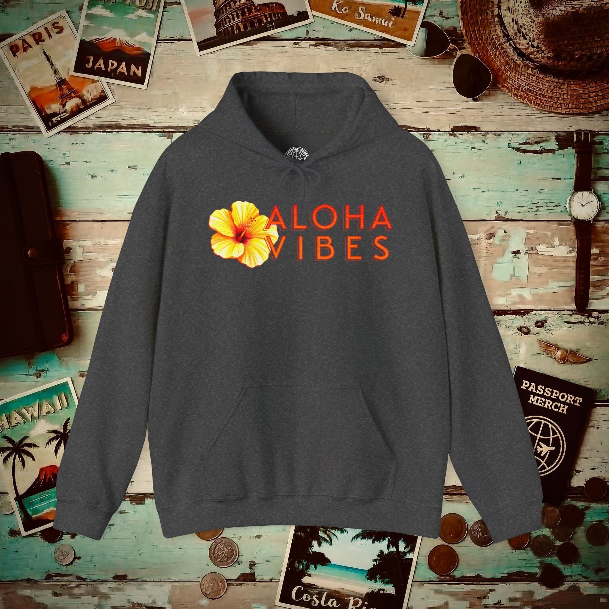 Sun-Kissed Hibiscus Aloha Vibes, Hawaii Hoodie Dark Heather / S