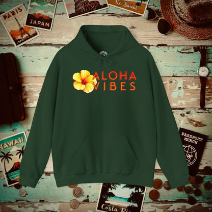 Sun-Kissed Hibiscus Aloha Vibes, Hawaii Hoodie Forest Green / S