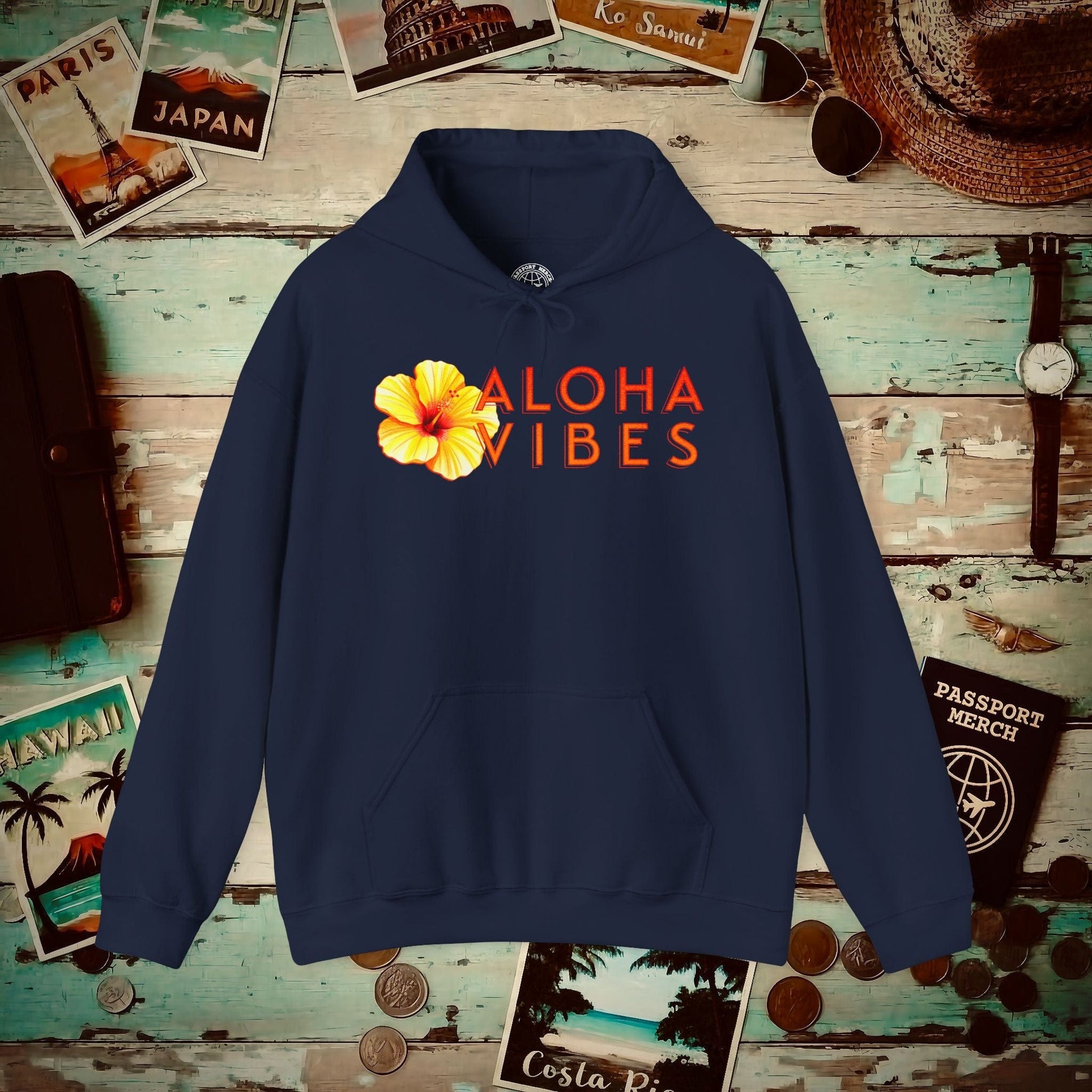 Sun-Kissed Hibiscus Aloha Vibes, Hawaii Hoodie Navy / S