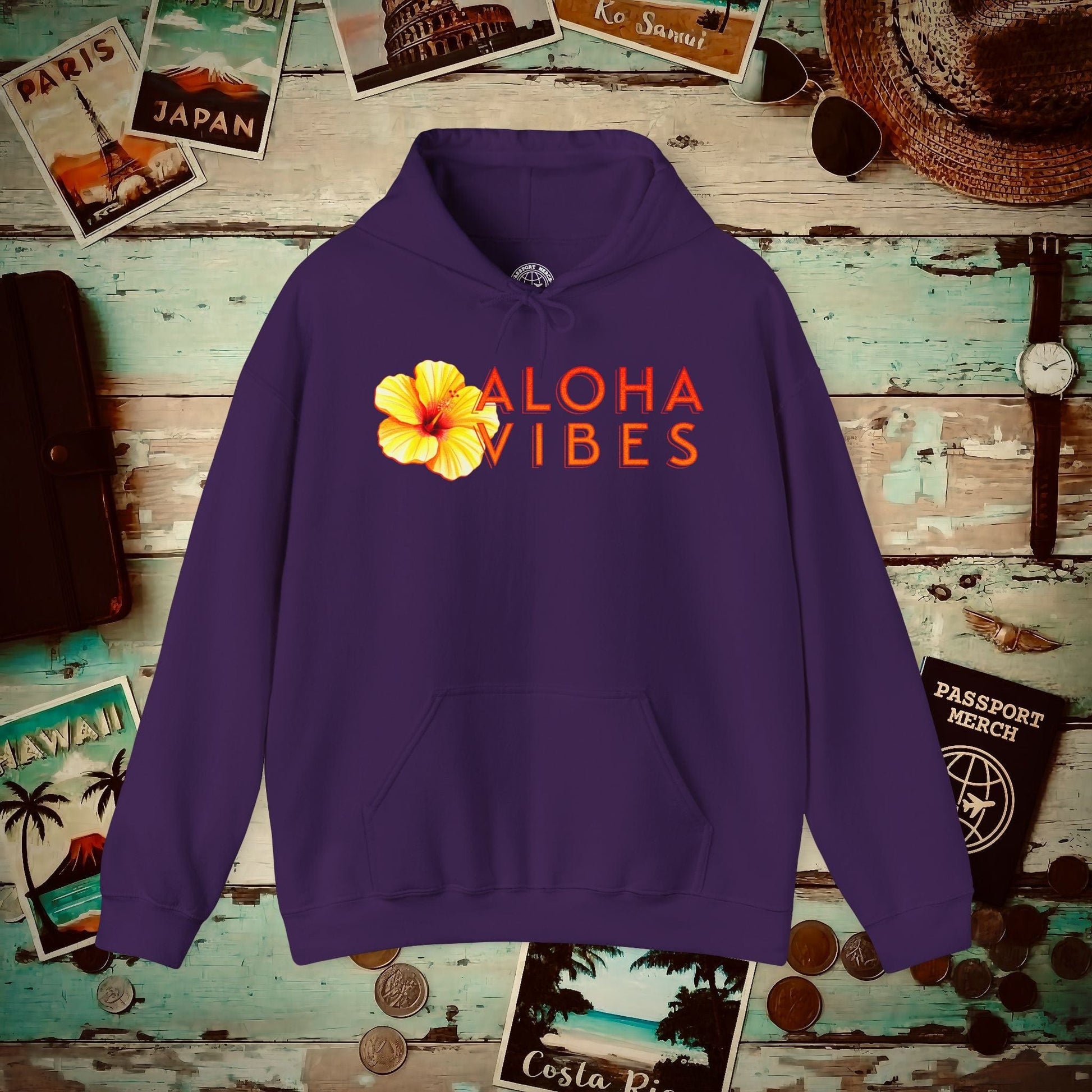 Sun-Kissed Hibiscus Aloha Vibes, Hawaii Hoodie Purple / S