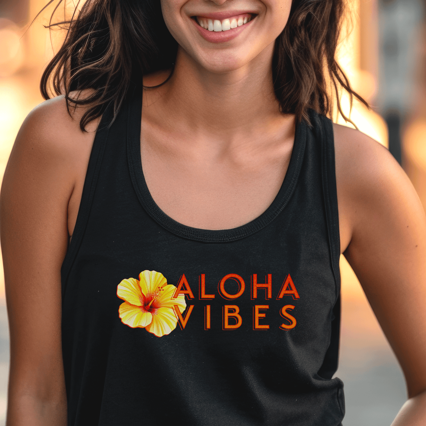 Sun-Kissed Hibiscus Aloha Vibes, Hawaii Tank Top Black / XS