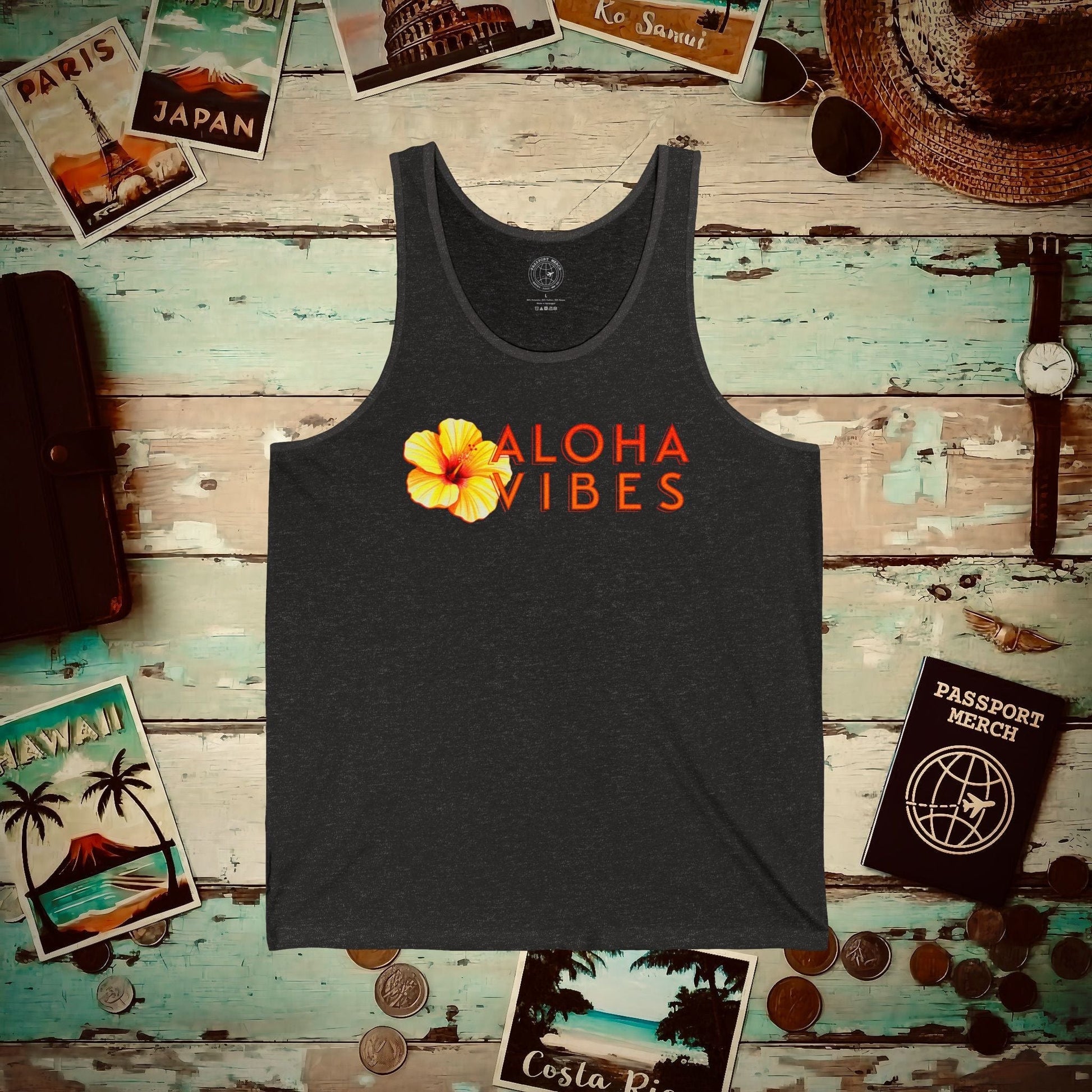 Sun-Kissed Hibiscus Aloha Vibes, Hawaii Tank Top Charcoal Black TriBlend / XS