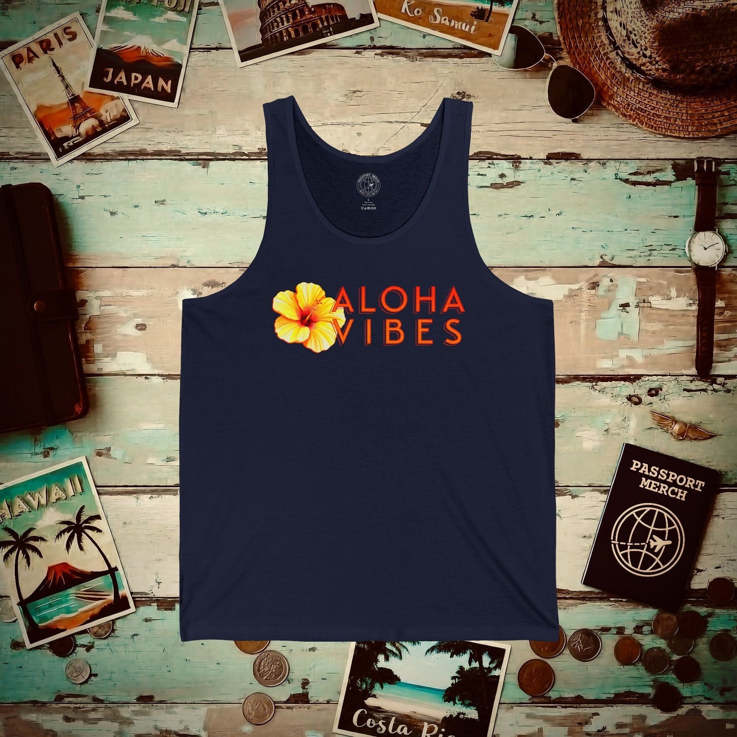 Sun-Kissed Hibiscus Aloha Vibes, Hawaii Tank Top Navy / XS