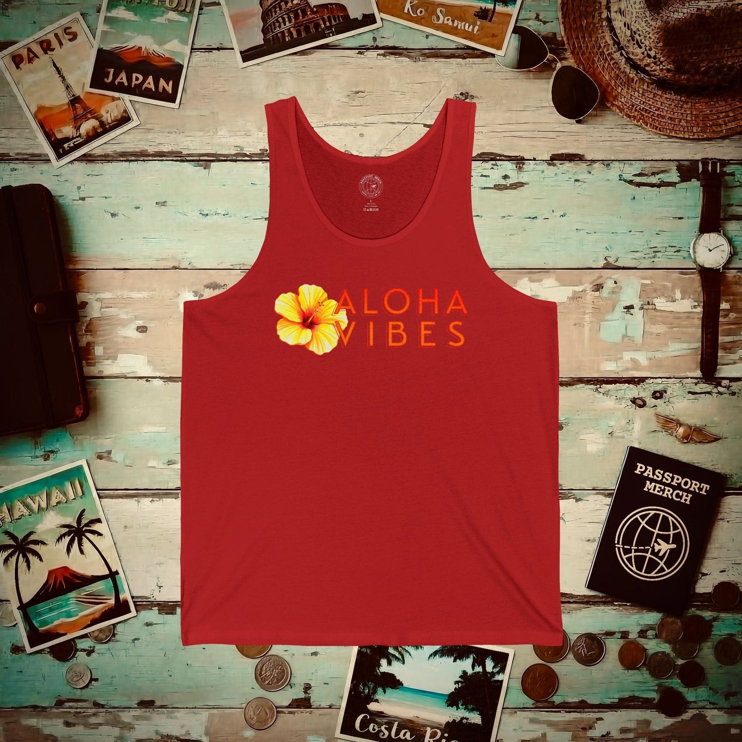 Sun-Kissed Hibiscus Aloha Vibes, Hawaii Tank Top Red / XS